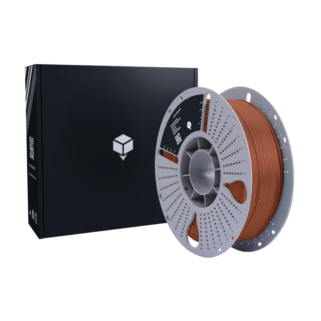 Brown Wood PLA filament spool 1.75mm Australia, Blue Ember packaging